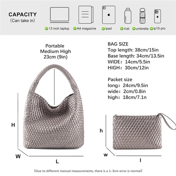 Woven Bag for Women Vegan Leather Tote Bag Large - Picture 4 of 6